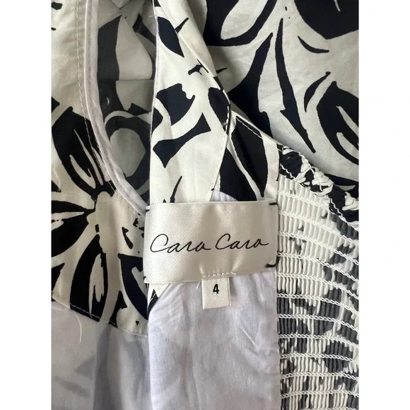 Cara Cara Hart Floral Puff Sleeve Cotton Minidress Black White Size 4 - Picture 6 of 7